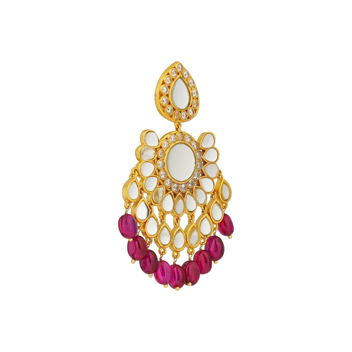 Chandni Statement Earrings -Rani Pink Hued Stone
