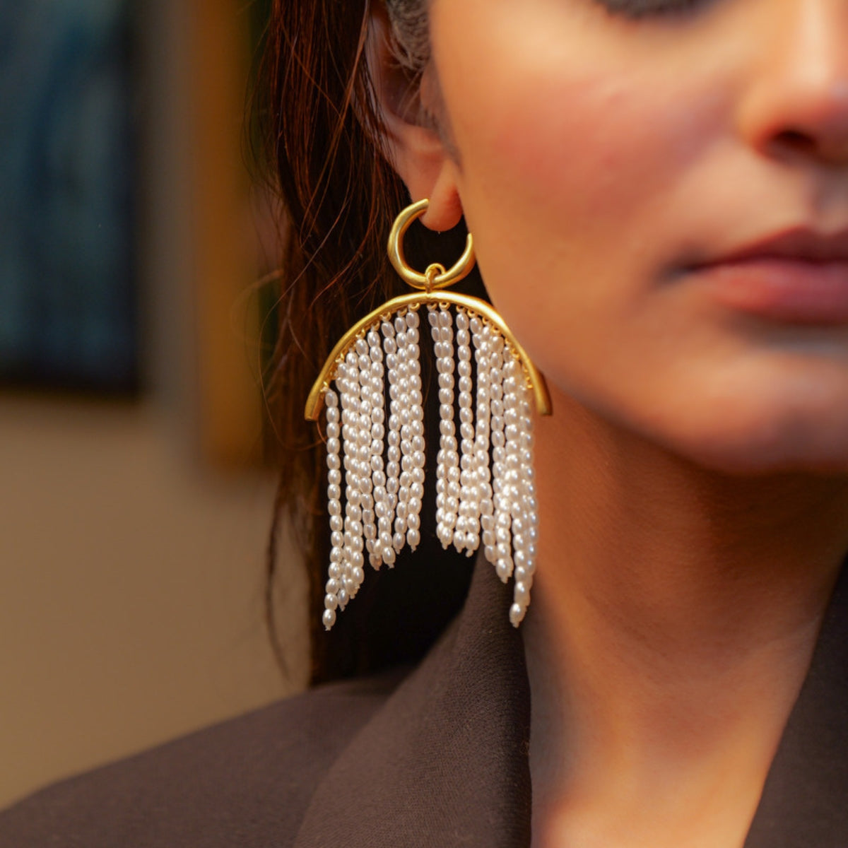 Buy Pearl Zoned Statement Earrings Online in India Zariin