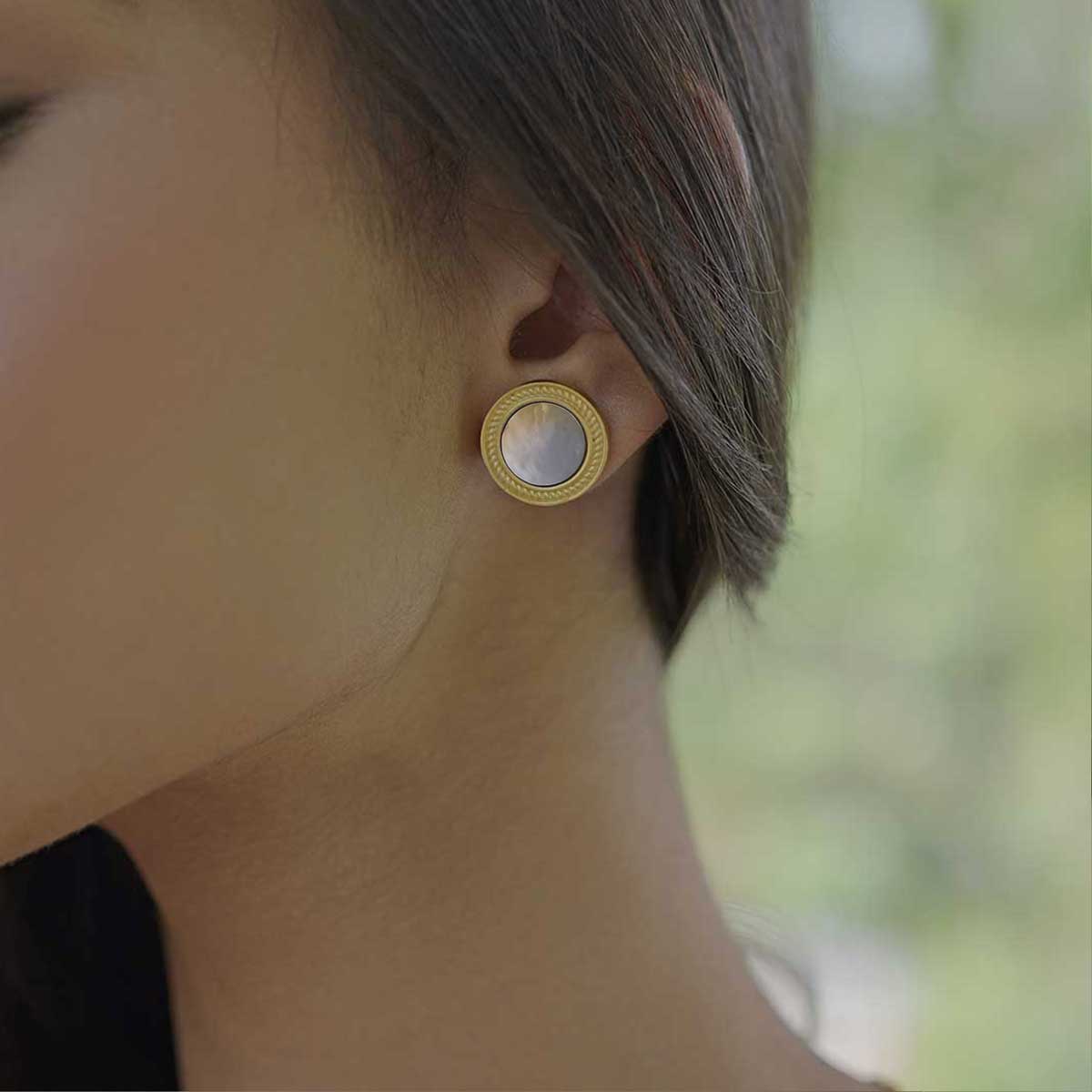 Buy Tranquil Life Stud Earrings with Mother of Pearl CreationOnline in India Zariin