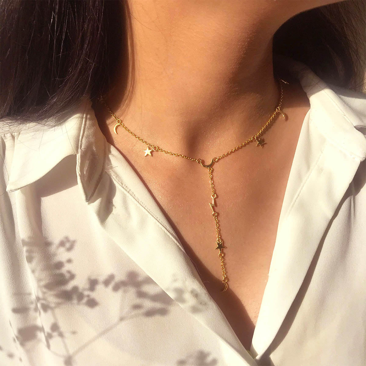 Gold Necklace for Women, Gold Drop Necklace, Long Fold Necklace, Lariat  Necklace, Y Necklace, Dainty Gold Chain Necklace, Everyday Necklace 