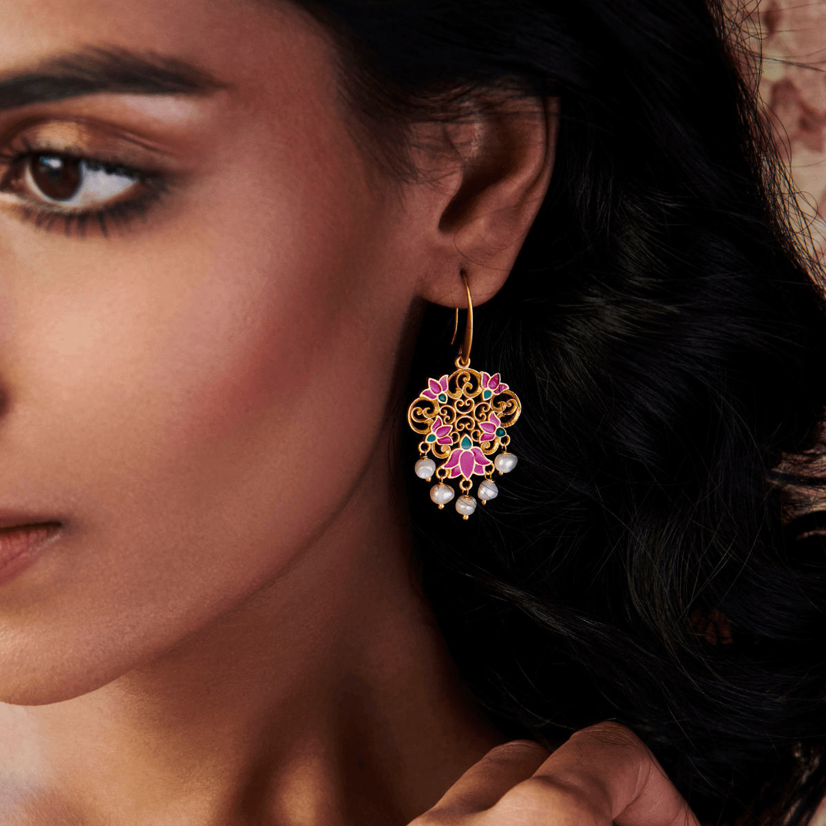 Buy Dream Lotus Drop Earrings in Pink Enamel Online in India Zariin