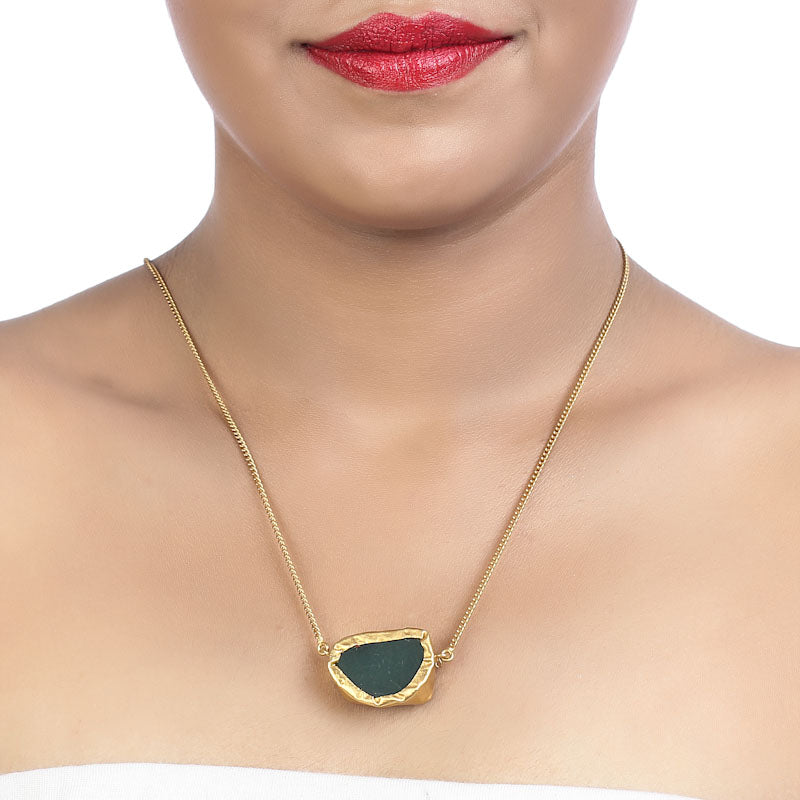 Buy A Touch of Green Chalcedony Stone Gold Necklace Online in