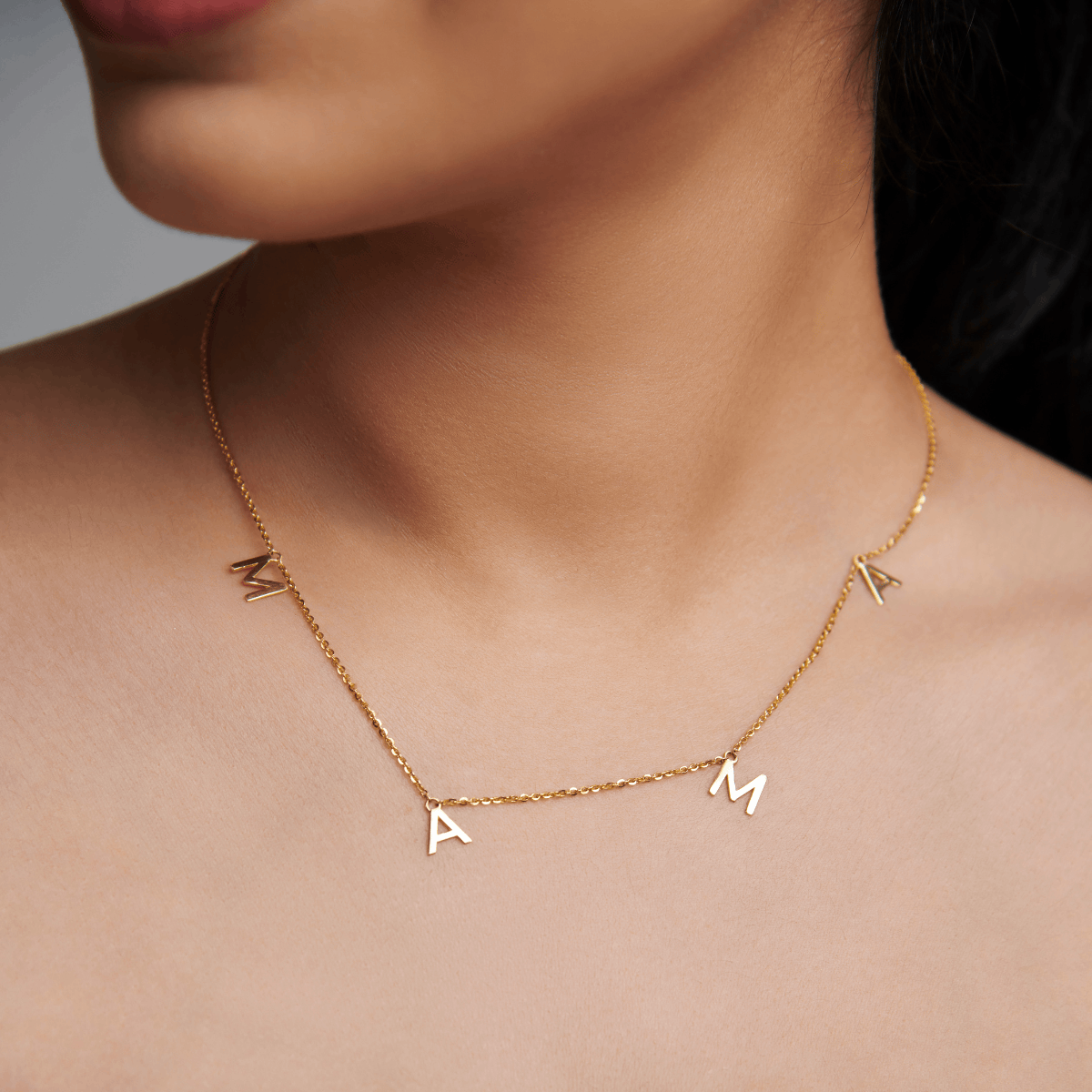 Hang with Mama Necklace: Gold Hanging Letters, M-A-M-A Necklace – taudrey