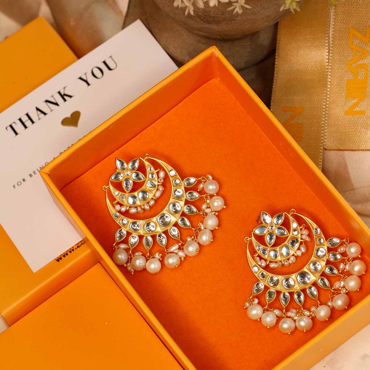 Chandbali Gold Replica Earrings - South India Jewels