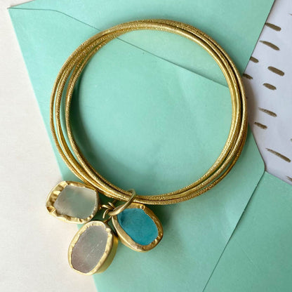 A Tryst With The Wrist Rose Quartz Fluorite Turquoise Gold Bracelet