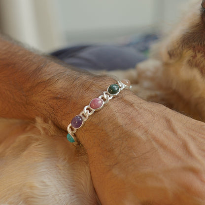 7 Gemstones Chakra Balancing Bracelet,  Silver Plated, For Men