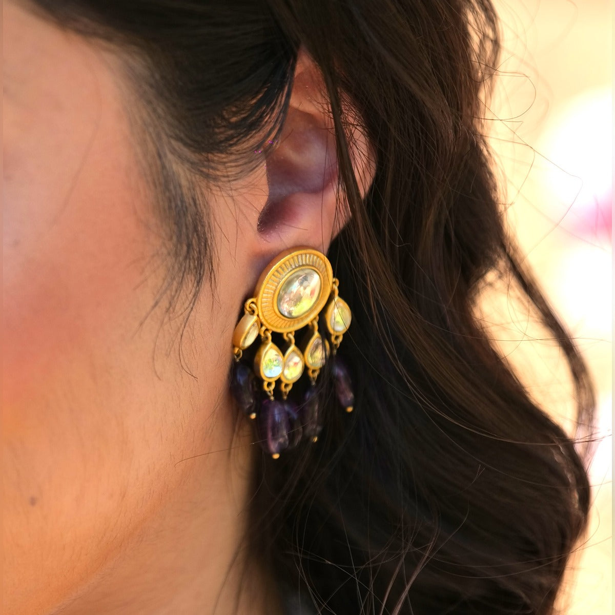 Sohni Stud Earrings- Amethyst