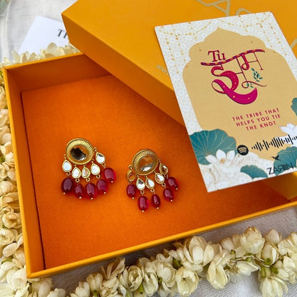 Sohni Stud Earrings- Rani Pink Hued Stone