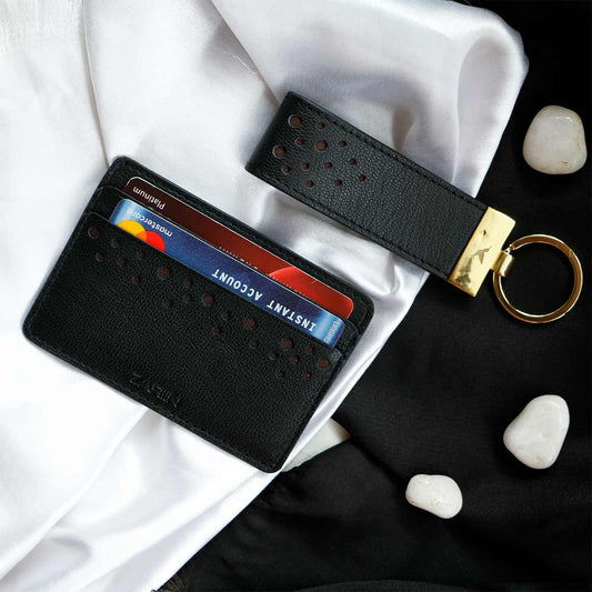 Artisanal Leather Card Holder and Key Chain Gift Box