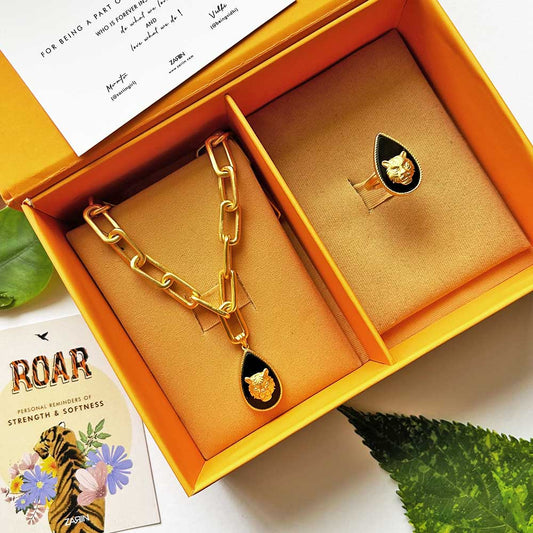 Tigris Charm Gift Box -Tiger Necklace and Ring with Black Onyx