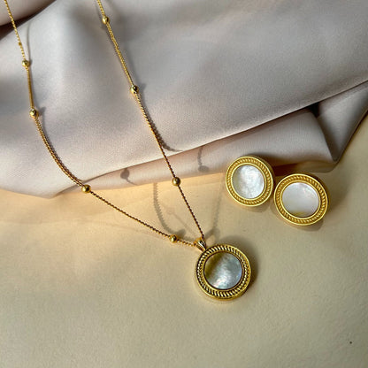 Harmony Pendant Necklace and Stud Earrings Set - Mother of Pearl