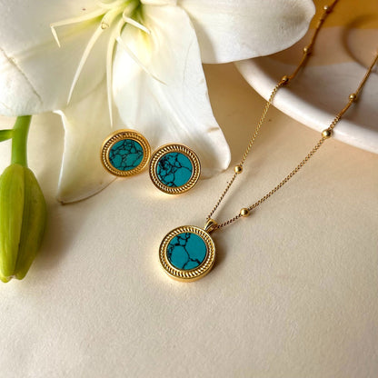 Harmony Pendant Necklace and Stud Earrings Set - Turquoise