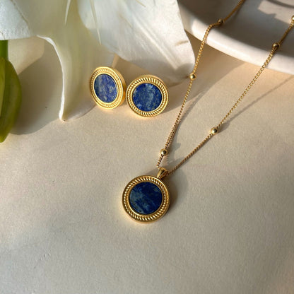 Harmony Pendant Necklace and Stud Earrings Set - Lapis Lazuli