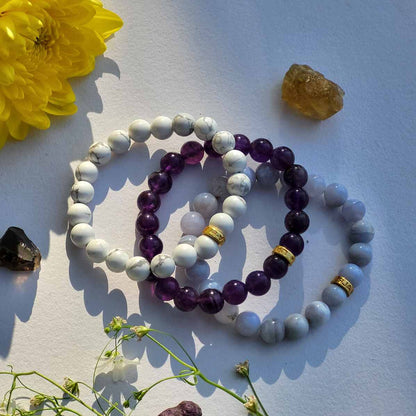 Bracelet Set for Anger Management - Amethyst, Howlite and Blue Lace Agate