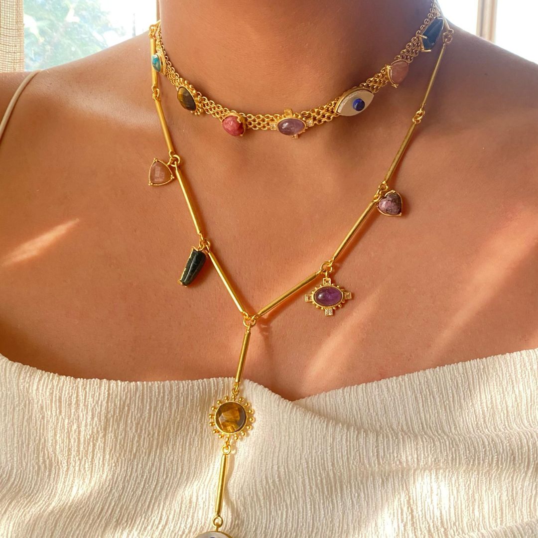 Layered Goddess Necklace Look (Set of 3, Earrings, Necklace and Choker)