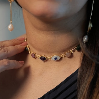 Balancing Act Choker Necklace & Mismatched Earrings Set