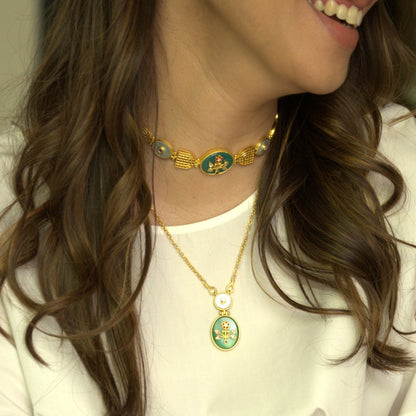 Glory of Tradition Choker Necklace & Vintage Queen Green Onyx Pendant Necklace Set