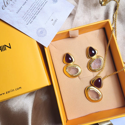 Poised Tumbles Gift Set with Garnet and Rose Quartz