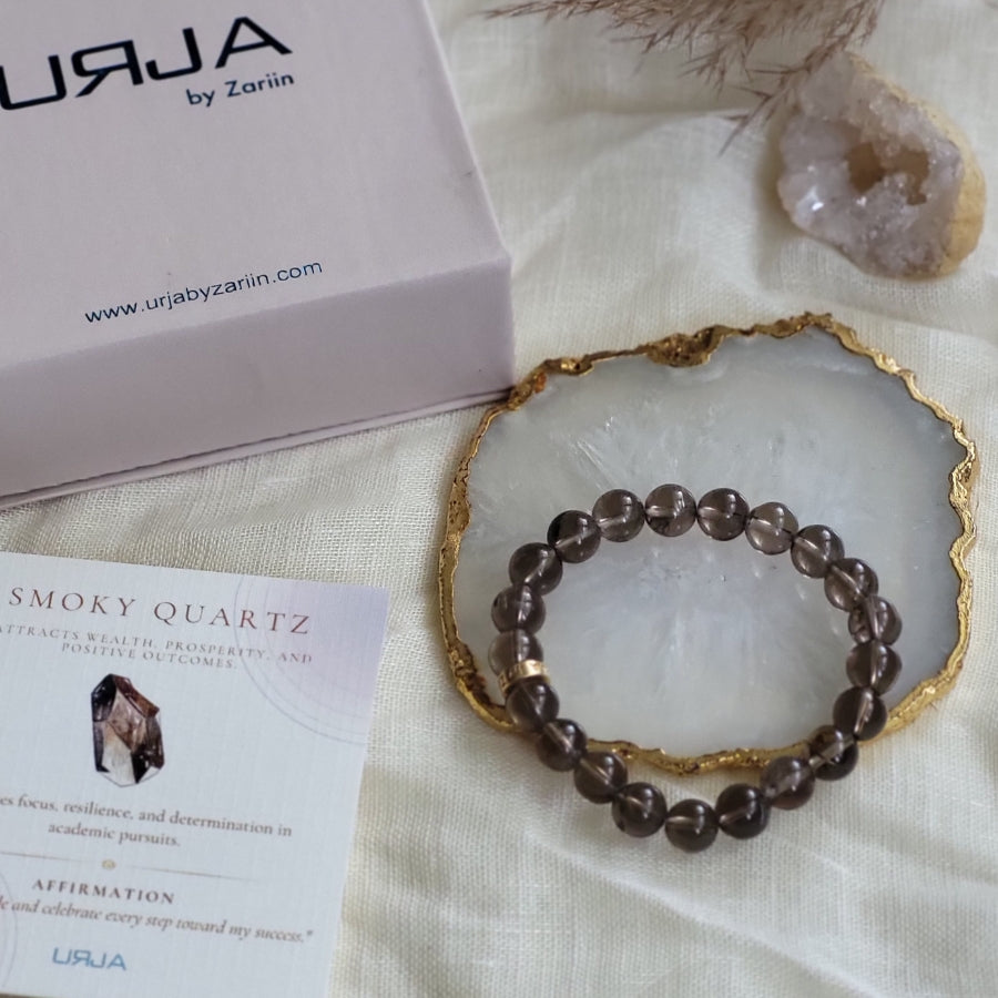 Smoky Quartz Bead Bracelet for Grounding & security