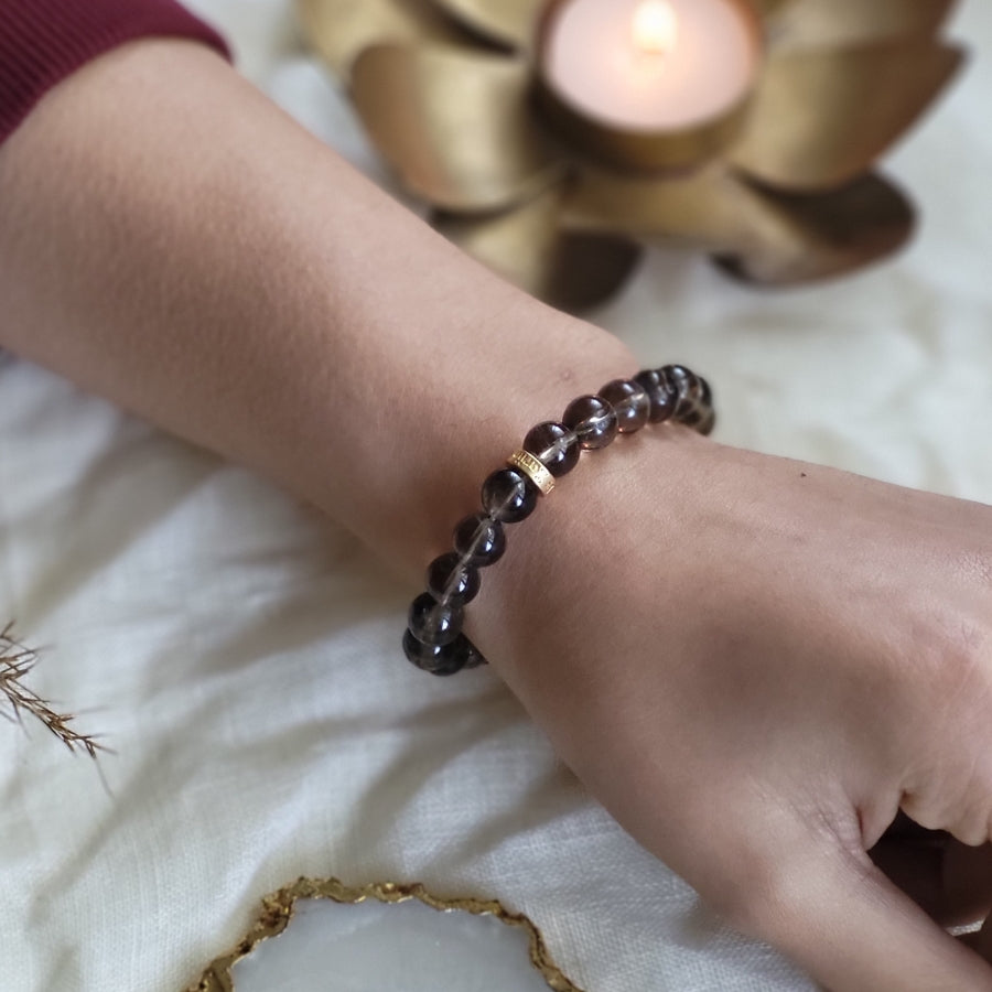 Smoky Quartz Bead Bracelet for Grounding & security