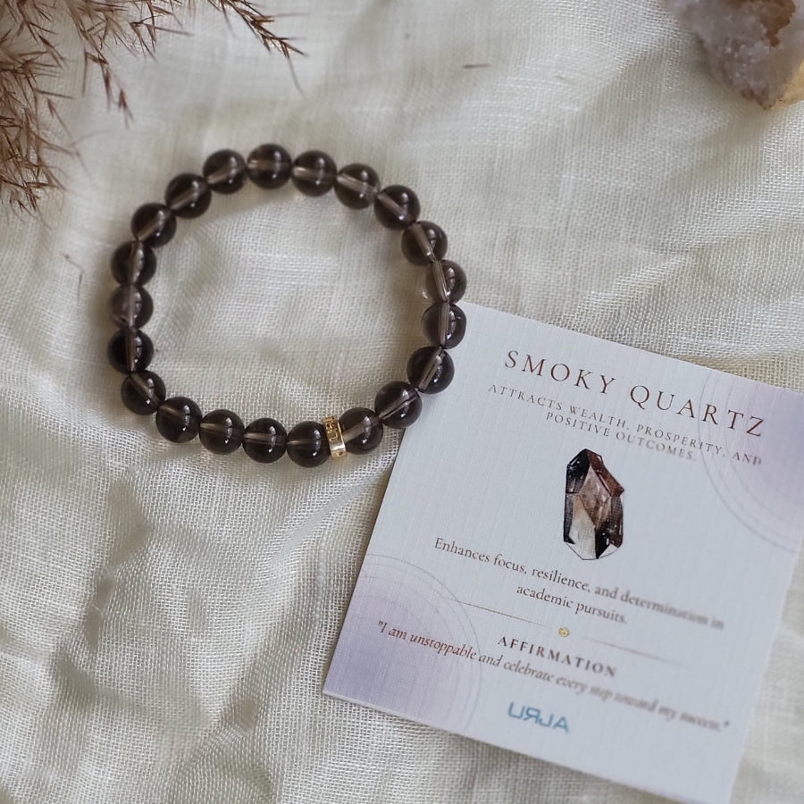 Smoky Quartz Bead Bracelet for Grounding & security