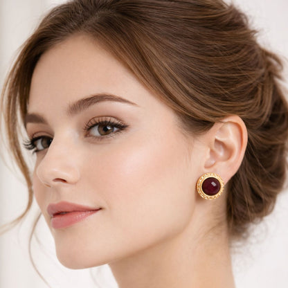 Royal Red Garnet Classic Studs Earrings