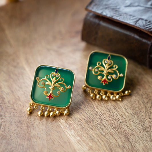 Dream of the Past Green Onyx Stud Earrings
