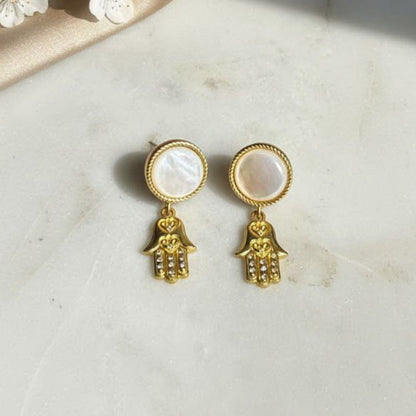 Hamsa Harmony Earrings with Pearls