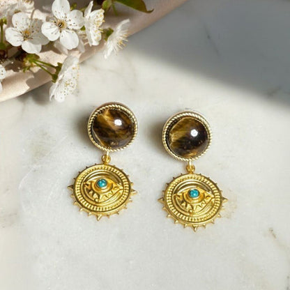 Guardian Eye Earrings with Tiger's Eye