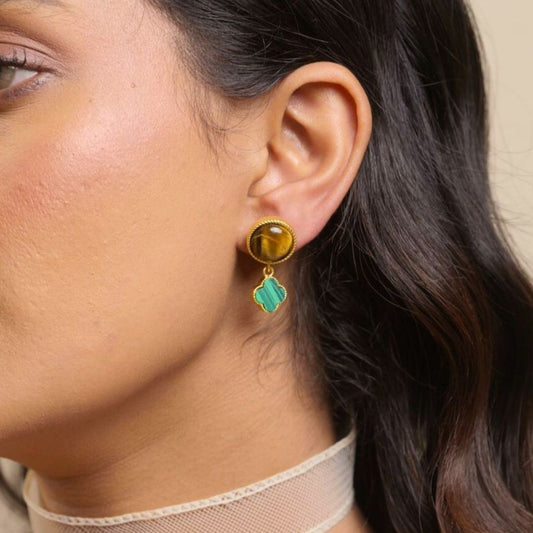 Fortune Bloom Earrings with Tiger's Eye