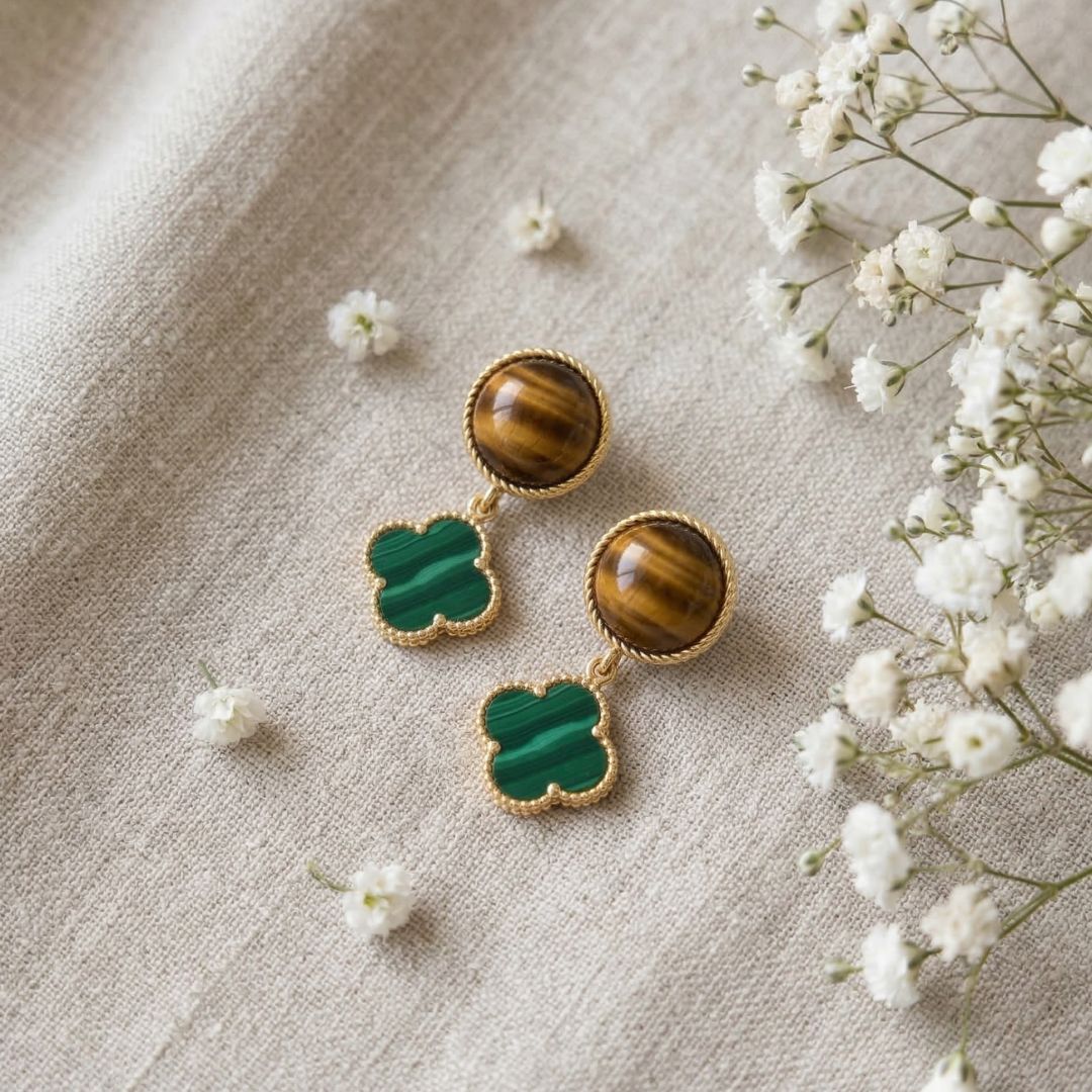Fortune Bloom Earrings with Tiger's Eye