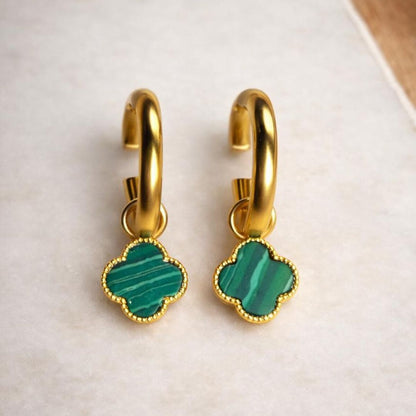 Grace Hoops with Malachite Four Leaf Clover Drops