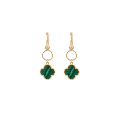 Hoop da Loop Earrings with Malachite Four Leaf Clover Drops