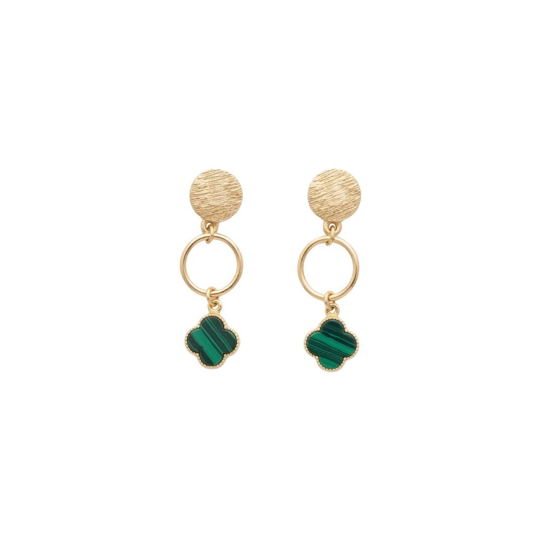 Clover Charm Drop Earrings with Malachite