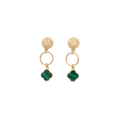 Clover Charm Drop Earrings with Malachite