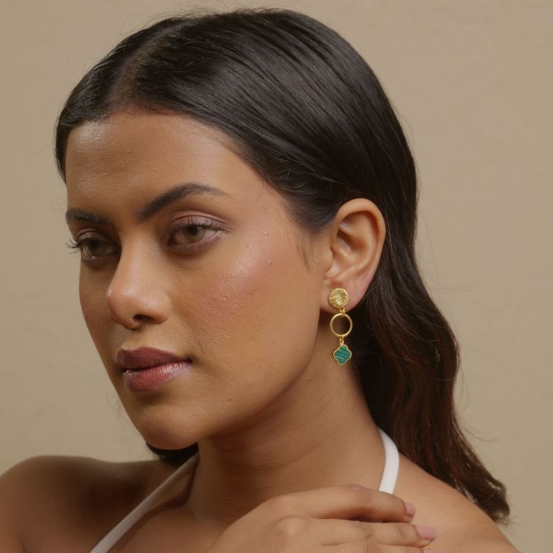 Clover Charm Drop Earrings with Malachite