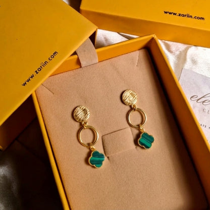 Clover Charm Drop Earrings with Malachite