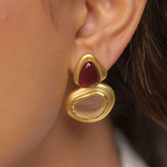 Blushing Poise Earrings with Garnet and Rose Quartz