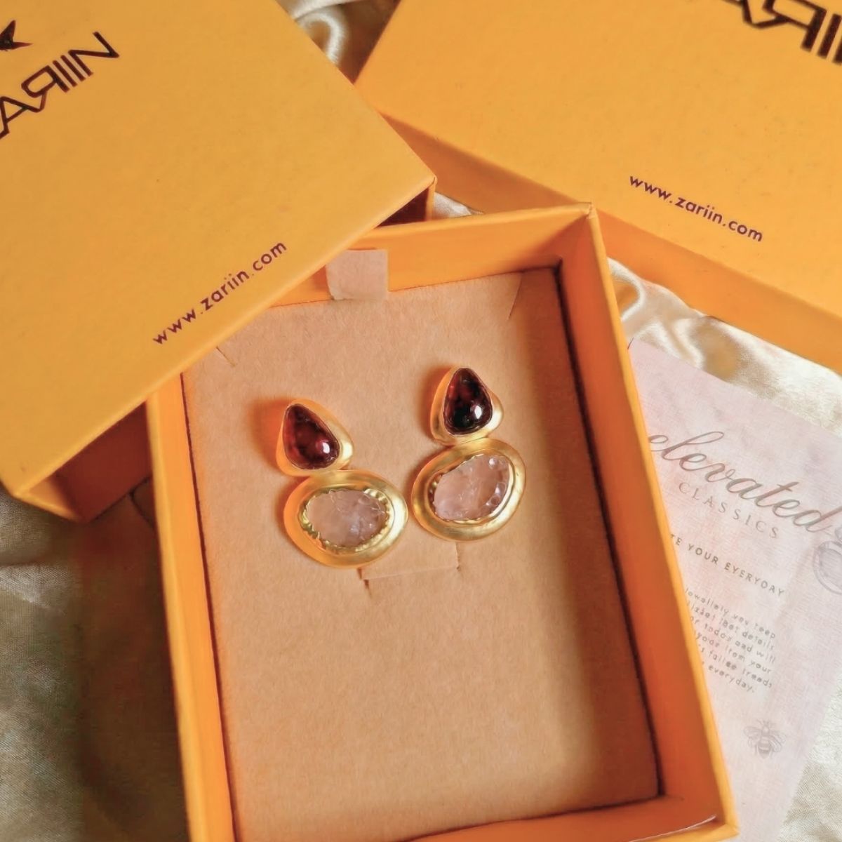 Blushing Poise Earrings with Garnet and Rose Quartz