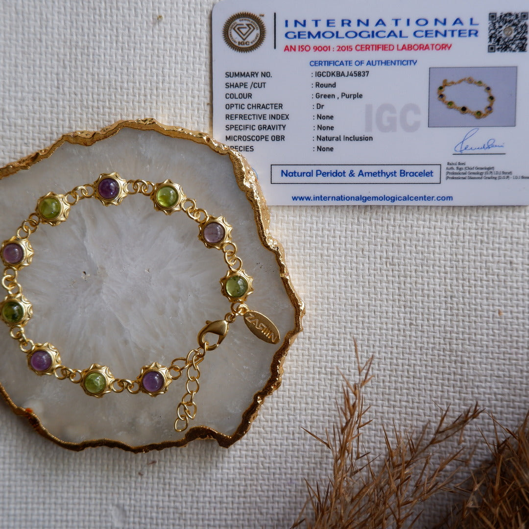 Peridot And Amethyst Unisex Bracelet