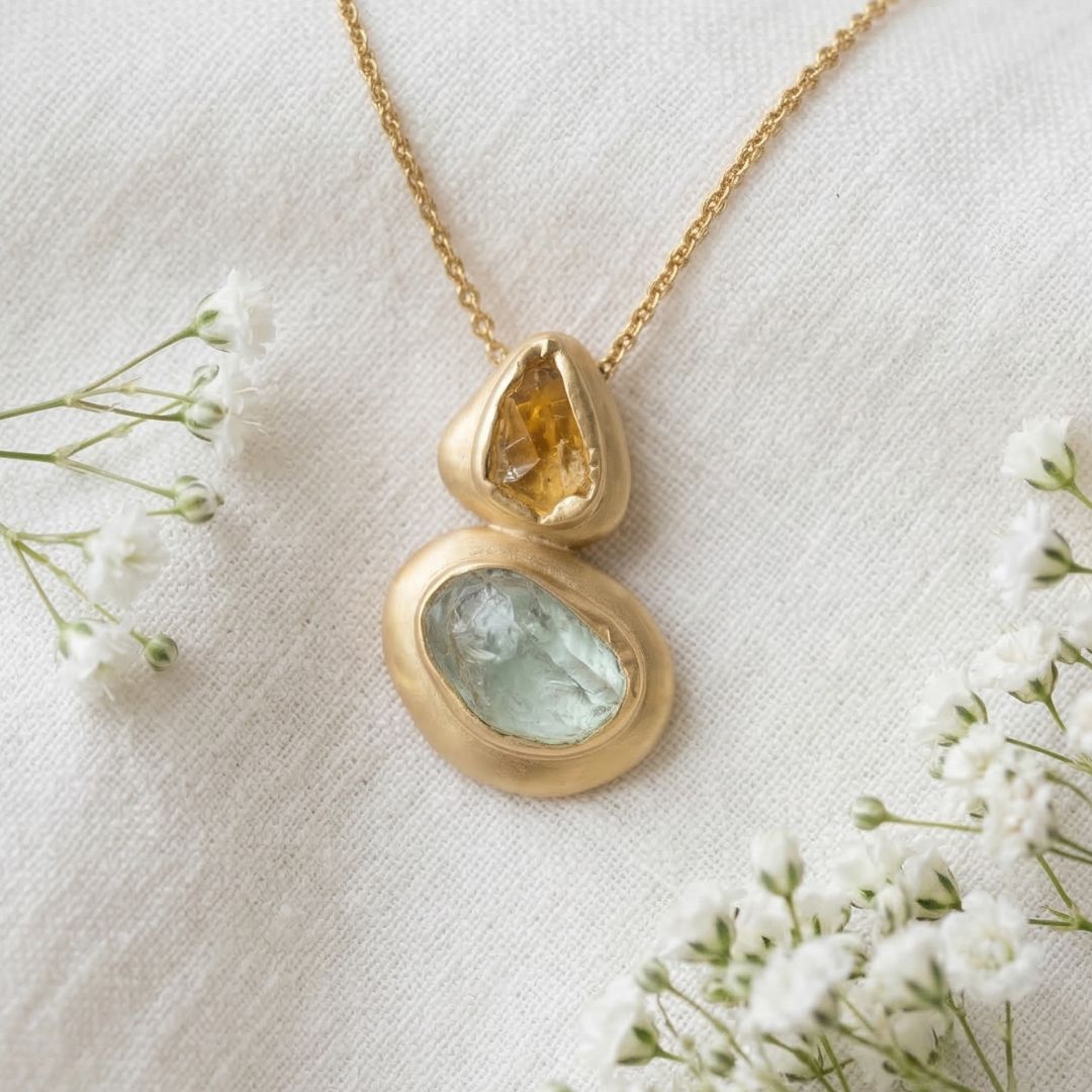 Pastel Poise Pendant Necklace with Citrine and Green Amethyst