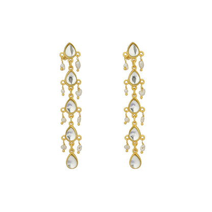 Divine Drops Earrings with Mirror Polki and Pearls
