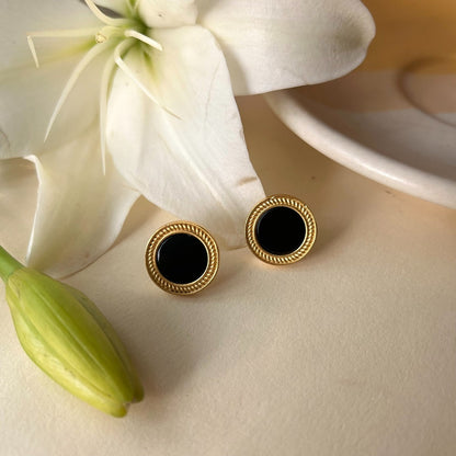 Tranquil Life Stud Earrings with Black Onyx - Protection