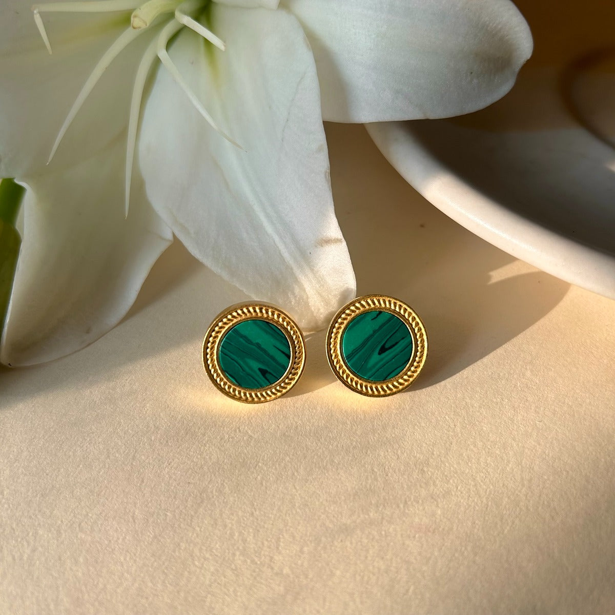 Tranquil Life Stud Earrings with Malachite - Abundance