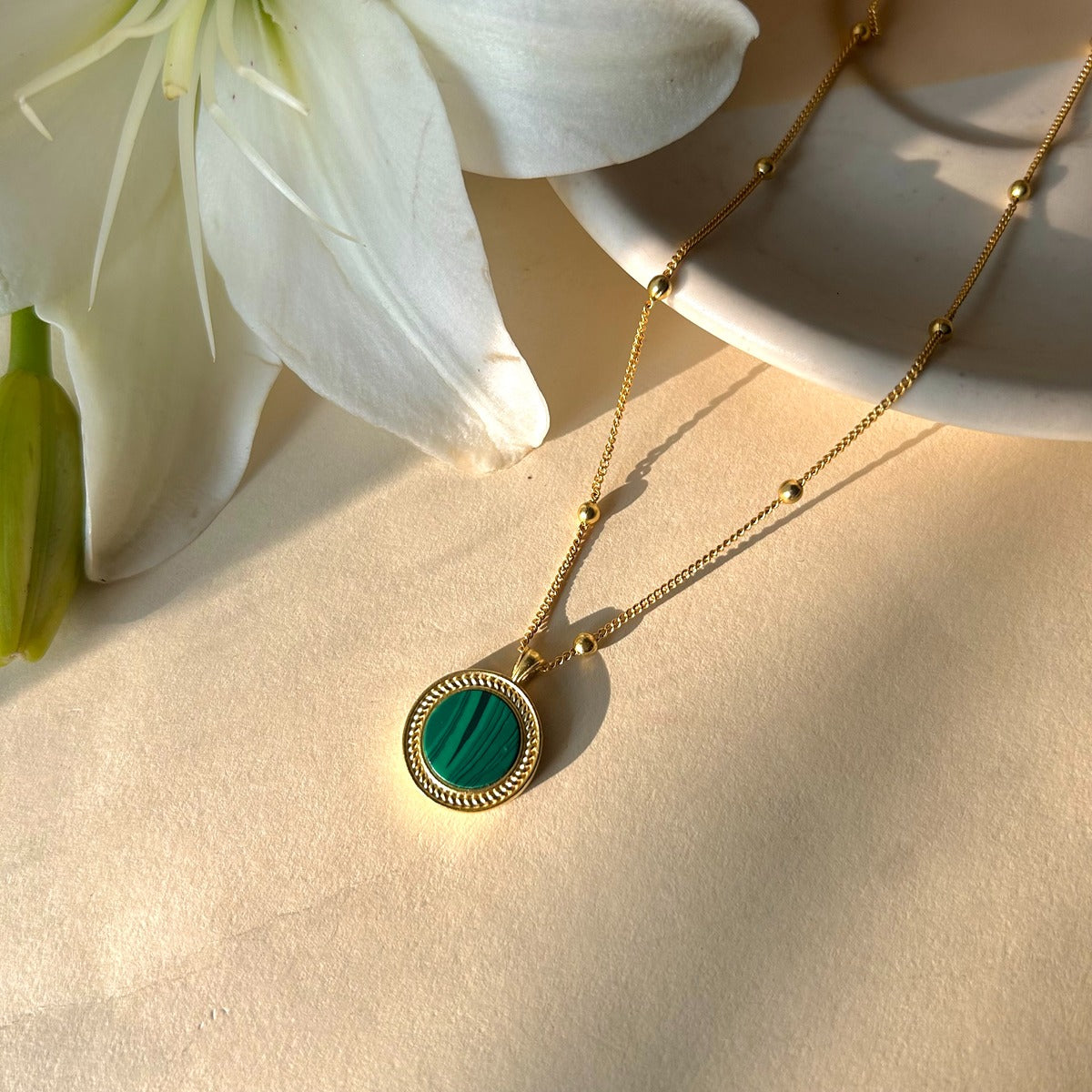 Healing Touch Pendant Necklace with Malachite - Abundance