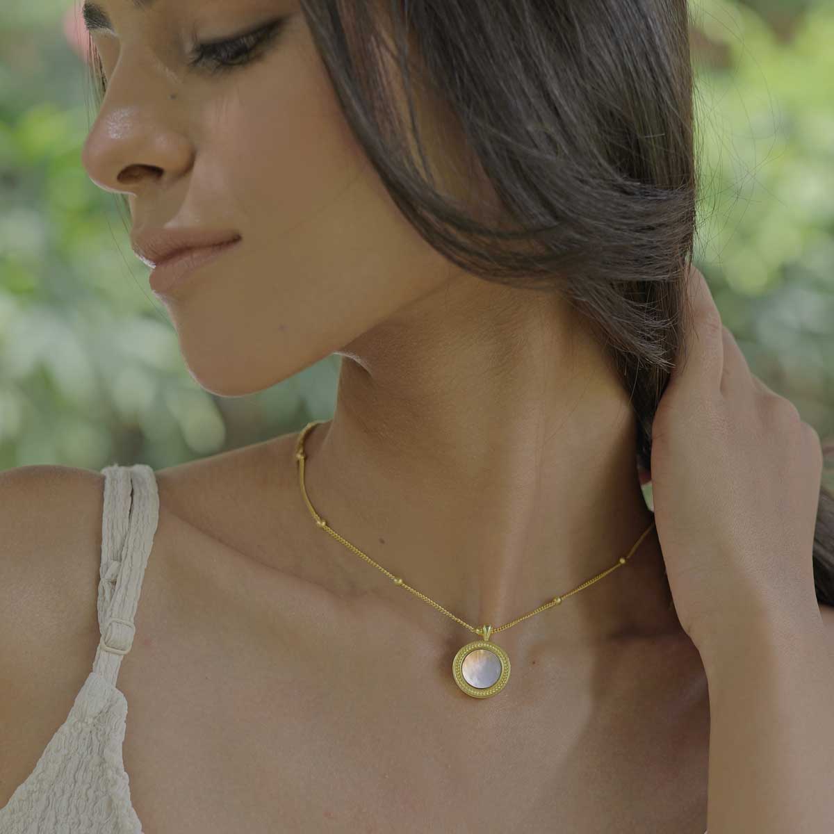 Harmony Pendant Necklace and Stud Earrings Set Mother of Pearl