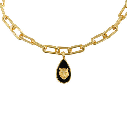 Tigris Charm Tiger Link Necklace with Black Onyx