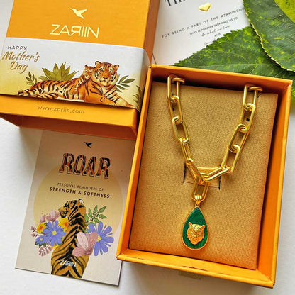 Tigris Charm Tiger Link Necklace with Malachite