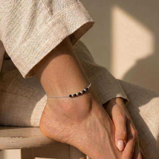 Noir & Silver Bead Anklet