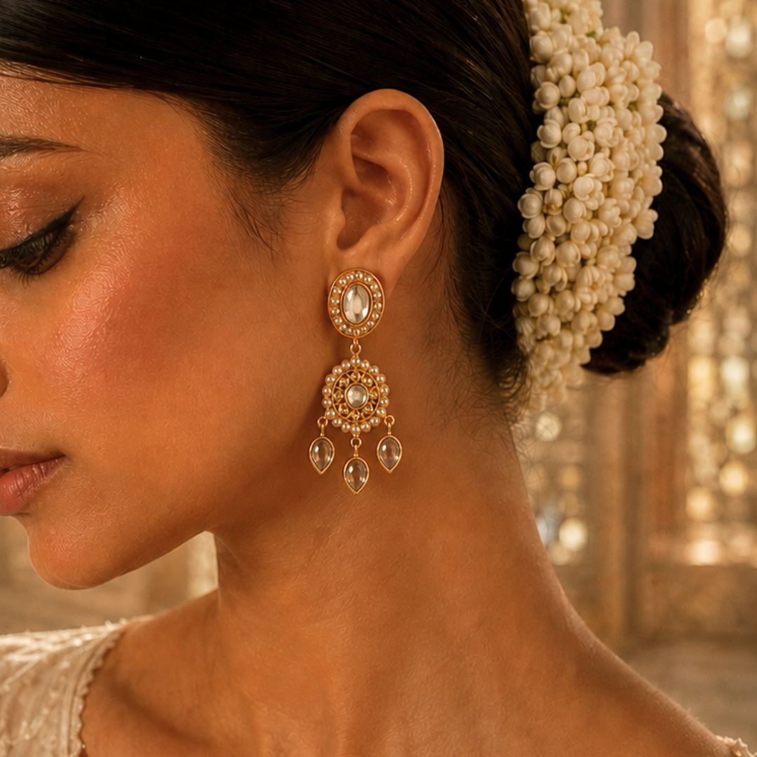 Padma Noor Danglers with Mirror Polki